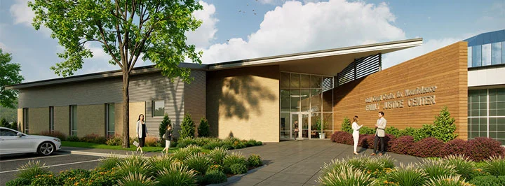 architectural rendering of the front of the GCCFN Family Justice Center main building