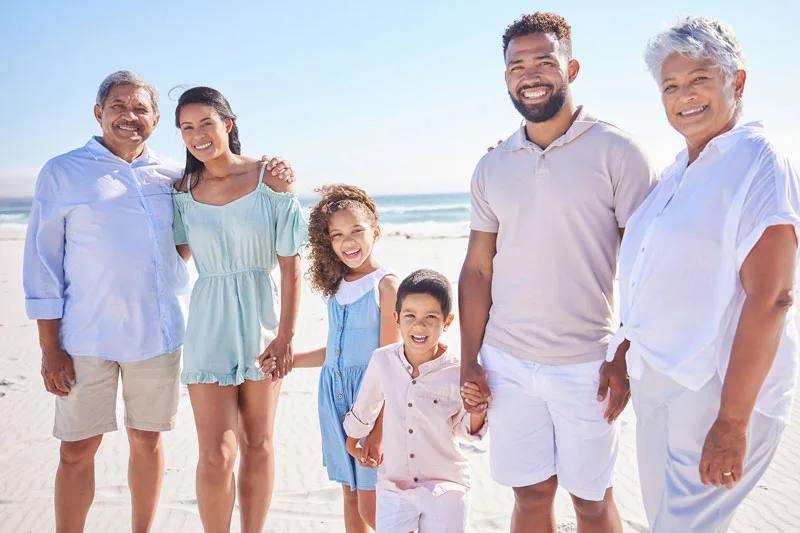 Portrait of multi generation family standing together at the beach